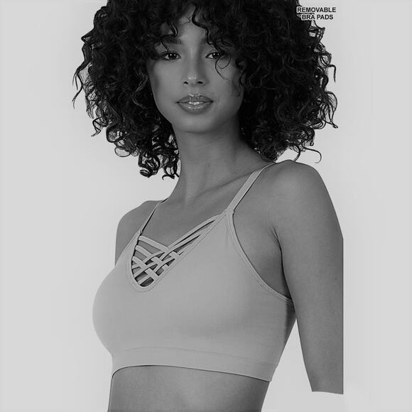 Zenana L/XL Bright Pink Front V Lattice Bralette + bra padding adjustable straps - Picture 3 of 15